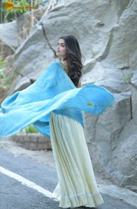 tollywood actress Bhagyashri Borse gorgeous in a blue saree