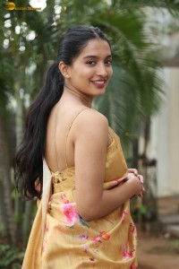 actress Bhavana Vazhapandal ravishing looks in a gold color saree