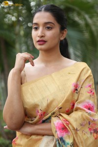 actress Bhavana Vazhapandal ravishing looks in a gold color saree
