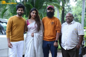 Telugu movie Boyfriend for hire press meet attended by actors Viswant and Malavika Satheesan