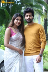 Telugu movie Boyfriend for hire press meet attended by actors Viswant and Malavika Satheesan