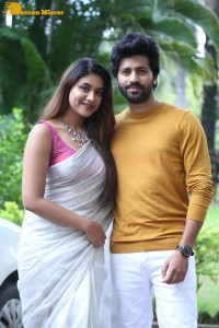 Telugu movie Boyfriend for hire press meet attended by actors Viswant and Malavika Satheesan