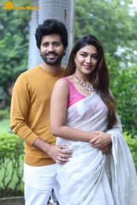 Telugu movie Boyfriend for hire press meet attended by actors Viswant and Malavika Satheesan