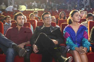 Brahmastra Motion Poster Release in Hyderabad attended by Ranbir Kapoor, Alia Bhatt, Nagarjuna, Karan Johar and SS Rajamouli