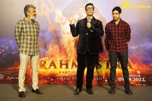 Brahmastra Motion Poster Release in Hyderabad attended by Ranbir Kapoor, Alia Bhatt, Nagarjuna, Karan Johar and SS Rajamouli