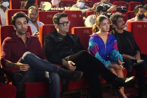 Brahmastra Motion Poster Release in Hyderabad attended by Ranbir Kapoor, Alia Bhatt, Nagarjuna, Karan Johar and SS Rajamouli