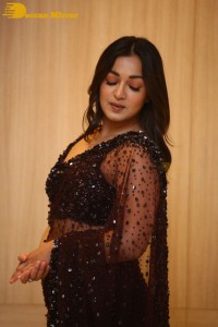 Actress Catherine Tresa dressed in a Black Saree