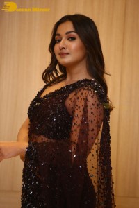 Actress Catherine Tresa dressed in a Black Saree