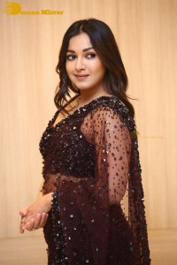 Actress Catherine Tresa dressed in a Black Saree