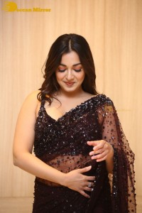 Actress Catherine Tresa dressed in a Black Saree
