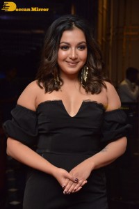 Actress Catherine Tresa aka Catherine Teresa dressed in black while attending a movie event