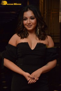 Actress Catherine Tresa aka Catherine Teresa dressed in black while attending a movie event