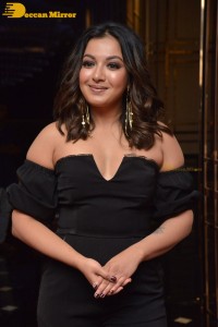 Actress Catherine Tresa aka Catherine Teresa dressed in black while attending a movie event