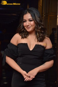 Actress Catherine Tresa aka Catherine Teresa dressed in black while attending a movie event