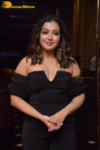 Actress Catherine Tresa aka Catherine Teresa dressed in black while attending a movie event