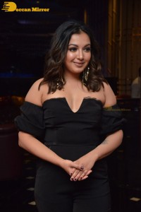 Actress Catherine Tresa aka Catherine Teresa dressed in black while attending a movie event
