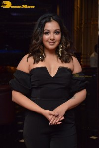 Actress Catherine Tresa aka Catherine Teresa dressed in black while attending a movie event