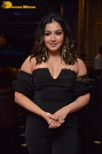 Actress Catherine Tresa aka Catherine Teresa dressed in black while attending a movie event