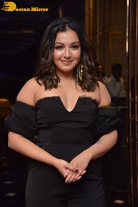 Actress Catherine Tresa aka Catherine Teresa dressed in black while attending a movie event
