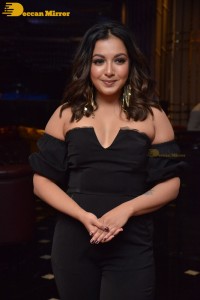 Actress Catherine Tresa aka Catherine Teresa dressed in black while attending a movie event