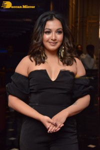 Actress Catherine Tresa aka Catherine Teresa dressed in black while attending a movie event