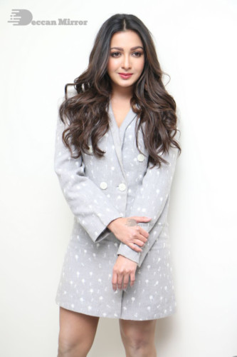 Actress Catherine Tresa photoshoot in a grey dress