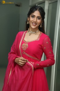actress Chandini Chowdary photoshoot in a red salwar dress