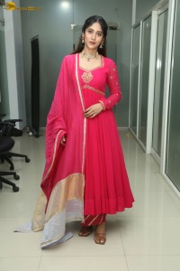 actress Chandini Chowdary photoshoot in a red salwar dress