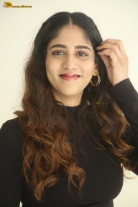 telugu actress Chandini Chowdary cute in a black top and brown skirt