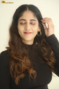 telugu actress Chandini Chowdary cute in a black top and brown skirt