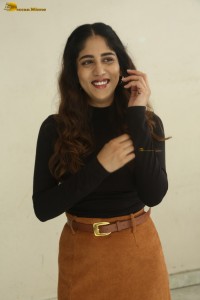 telugu actress Chandini Chowdary cute in a black top and brown skirt