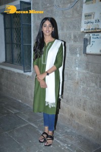 Actress Chandini Chowdary in a green salwar kameez