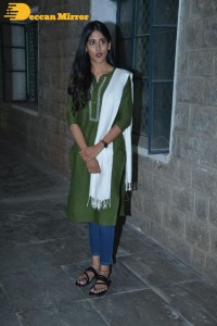 Actress Chandini Chowdary in a green salwar kameez