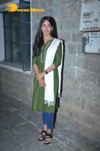Actress Chandini Chowdary in a green salwar kameez