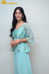 Telugu Actress Chandini Chowdary poses for pictures in a blue dress