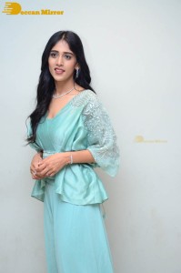 Telugu Actress Chandini Chowdary poses for pictures in a blue dress