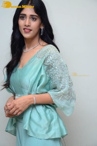 Telugu Actress Chandini Chowdary poses for pictures in a blue dress