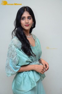 Telugu Actress Chandini Chowdary poses for pictures in a blue dress