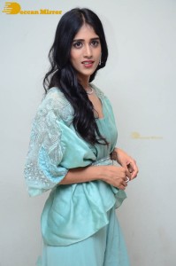 Telugu Actress Chandini Chowdary poses for pictures in a blue dress