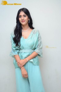 Telugu Actress Chandini Chowdary poses for pictures in a blue dress
