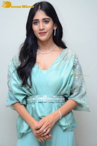 Telugu Actress Chandini Chowdary poses for pictures in a blue dress