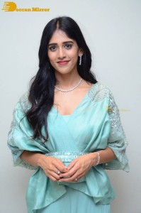 Telugu Actress Chandini Chowdary poses for pictures in a blue dress