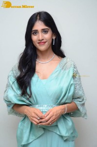 Telugu Actress Chandini Chowdary poses for pictures in a blue dress