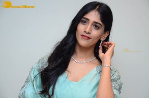 Telugu Actress Chandini Chowdary poses for pictures in a blue dress