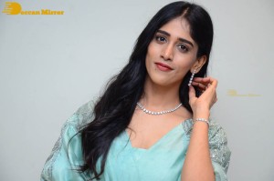 Telugu Actress Chandini Chowdary poses for pictures in a blue dress