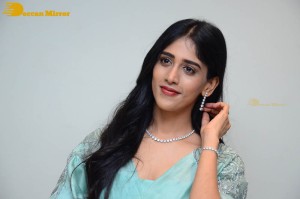 Telugu Actress Chandini Chowdary poses for pictures in a blue dress