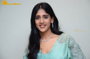 Telugu Actress Chandini Chowdary poses for pictures in a blue dress