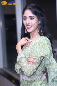 Actress Chandini Chowdary in a green dress