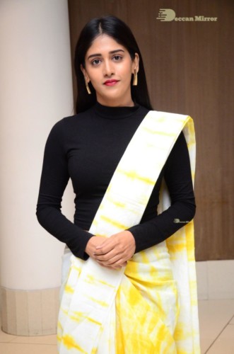 Telugu Actress Chandini Chowdary Photoshoot in a white and yellow half saree