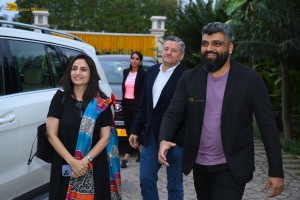 Netflix CEO Ted Sarandos meets Chiranjeevi and Ram Charan in Hyderabad